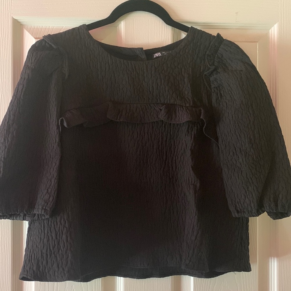 Zara Black Button Up Rhinestone Top. Large